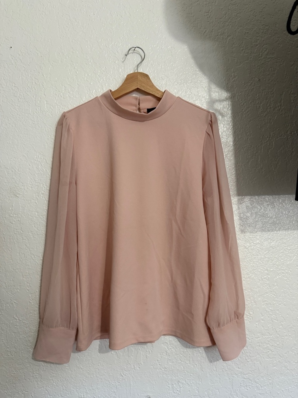 Ann Taylor Blush Pink Mock Neck Long-Sleeve Blouse